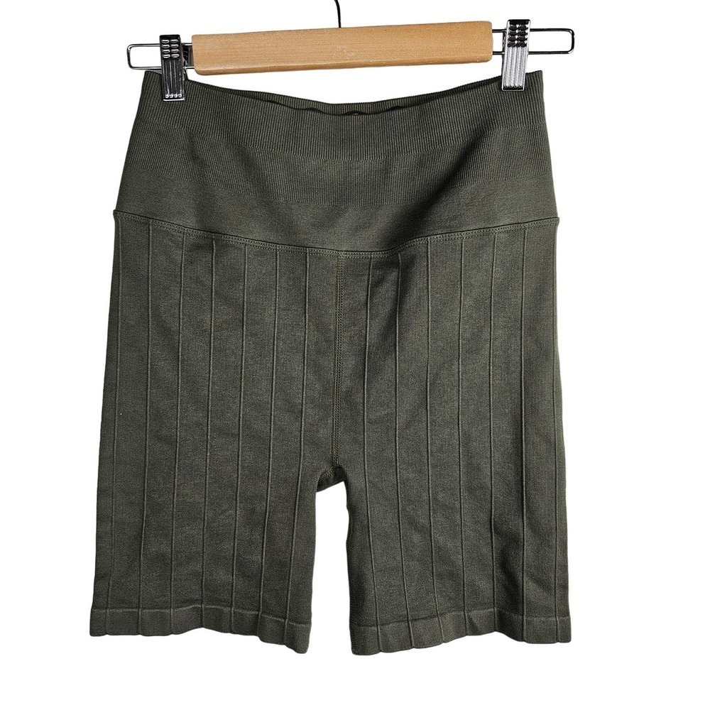 Spiritual Gangster Amara Seamless Wide Rib Biker Shorts M/L Olive Green